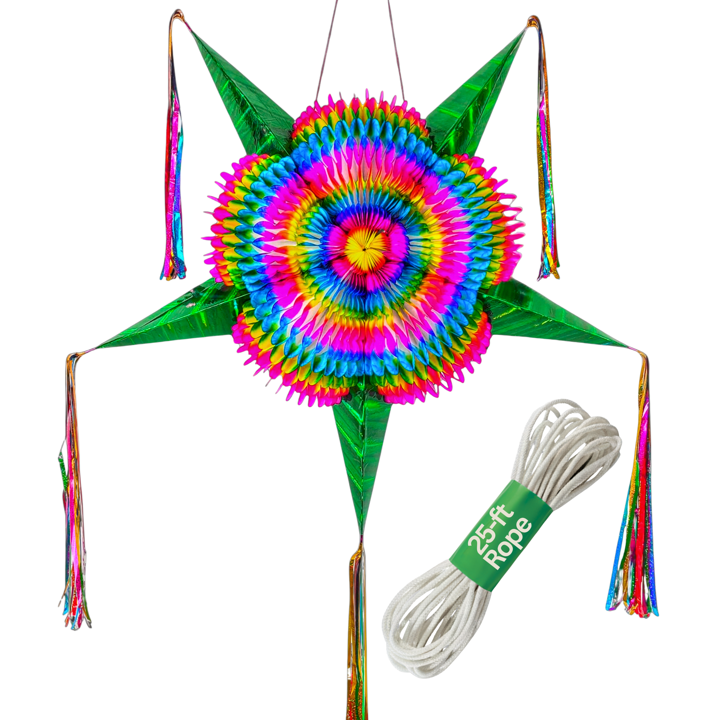 green rainbow mexican star pinata - handmade Mexican party decoration