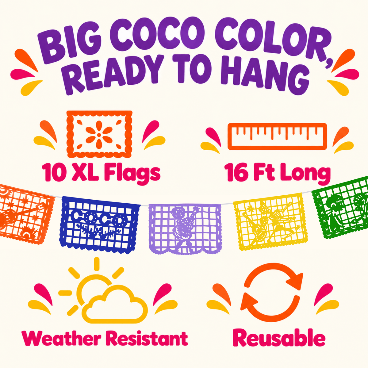 Coco-Inspired Papel Picado, Large Plastic Banner