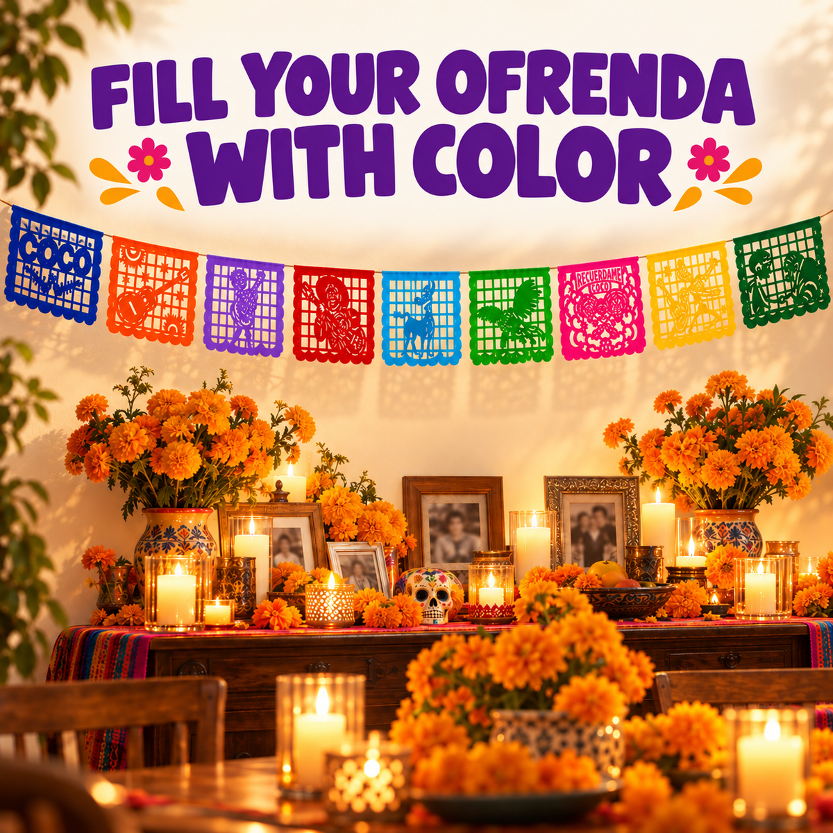 Papel Picado inspirado en Coco - Plástico (banner individual)