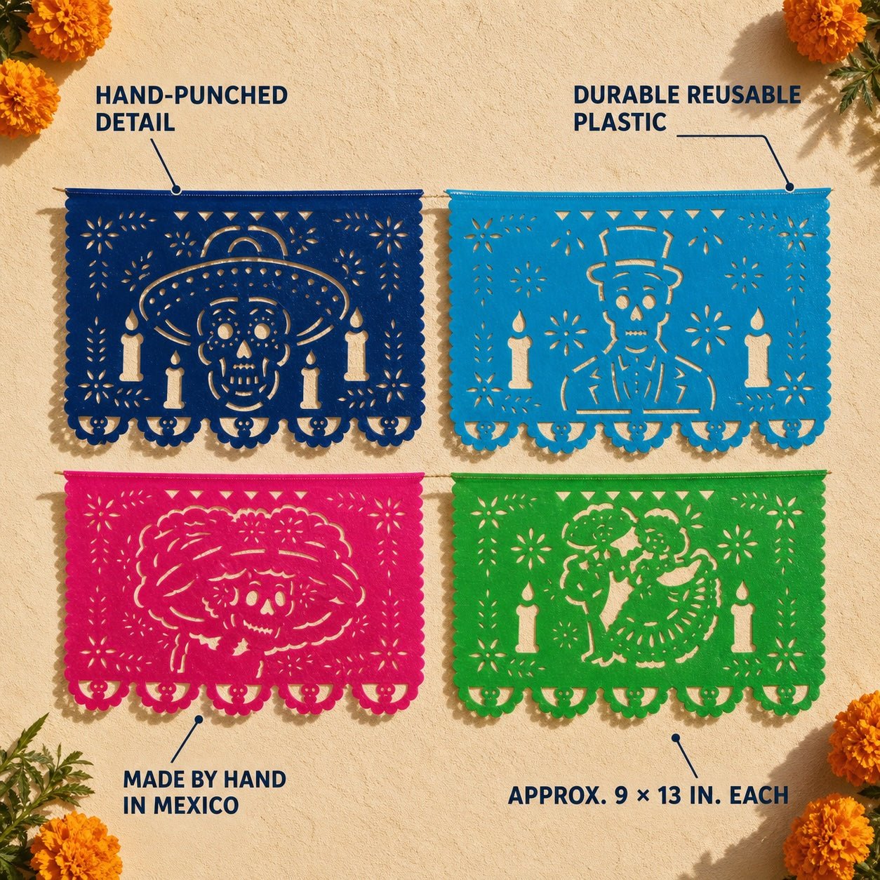 Day of the Dead Papel Picado, Plastic 4-Pack