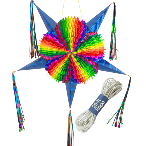 blue rainbow mexican star pinata - handmade Mexican party decoration