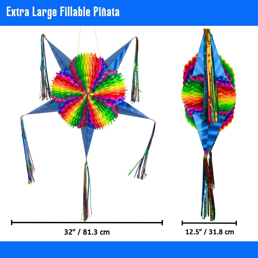 blue rainbow mexican star pinata - handmade Mexican party decoration