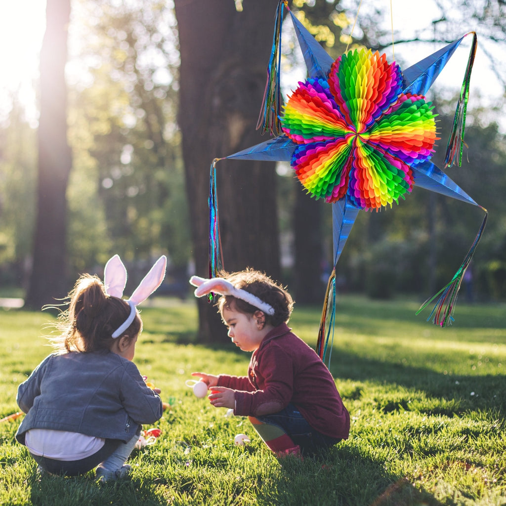 blue rainbow mexican star pinata - handmade Mexican party decoration