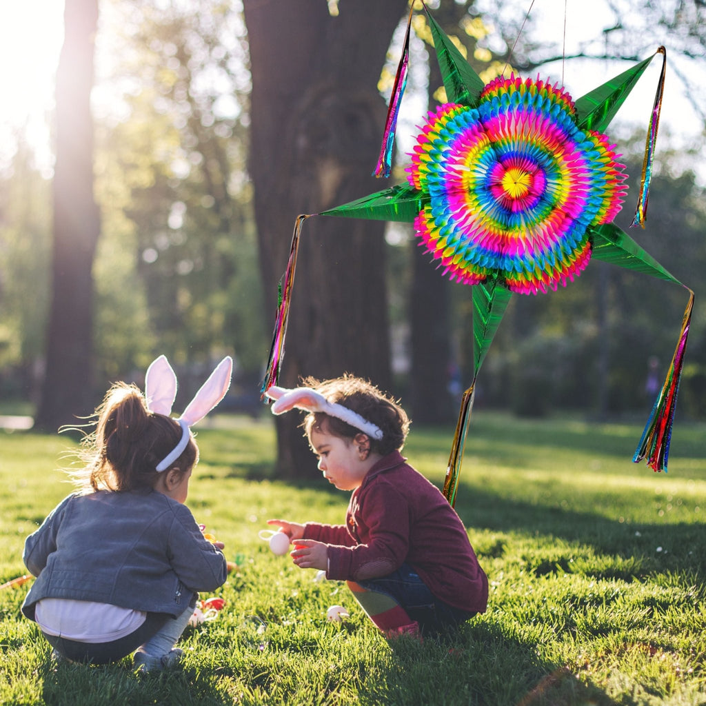 green rainbow mexican star pinata - handmade Mexican party decoration