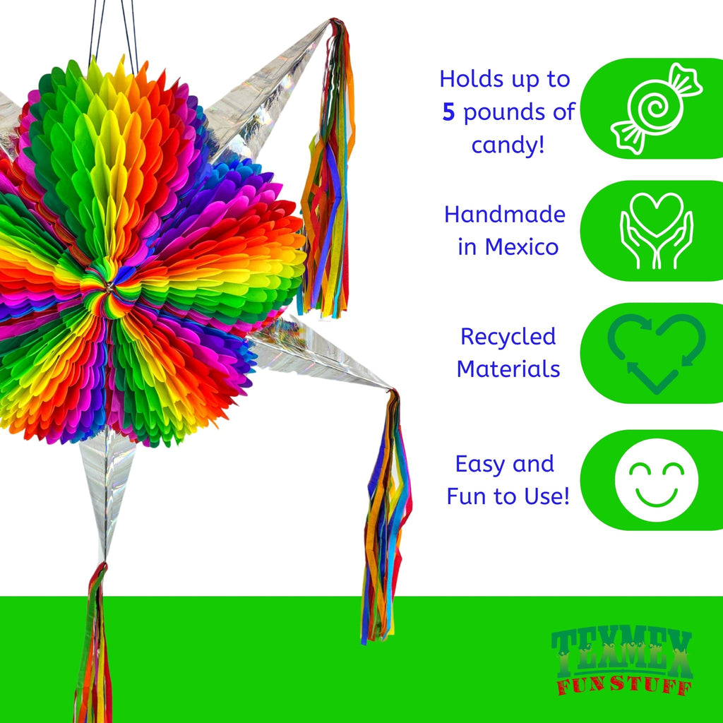 jumbo rainbow mexican star pinata - handmade Mexican party decoration