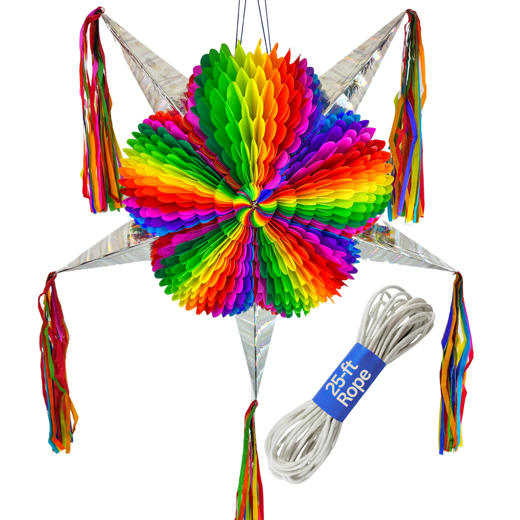 jumbo rainbow mexican star pinata - handmade Mexican party decoration