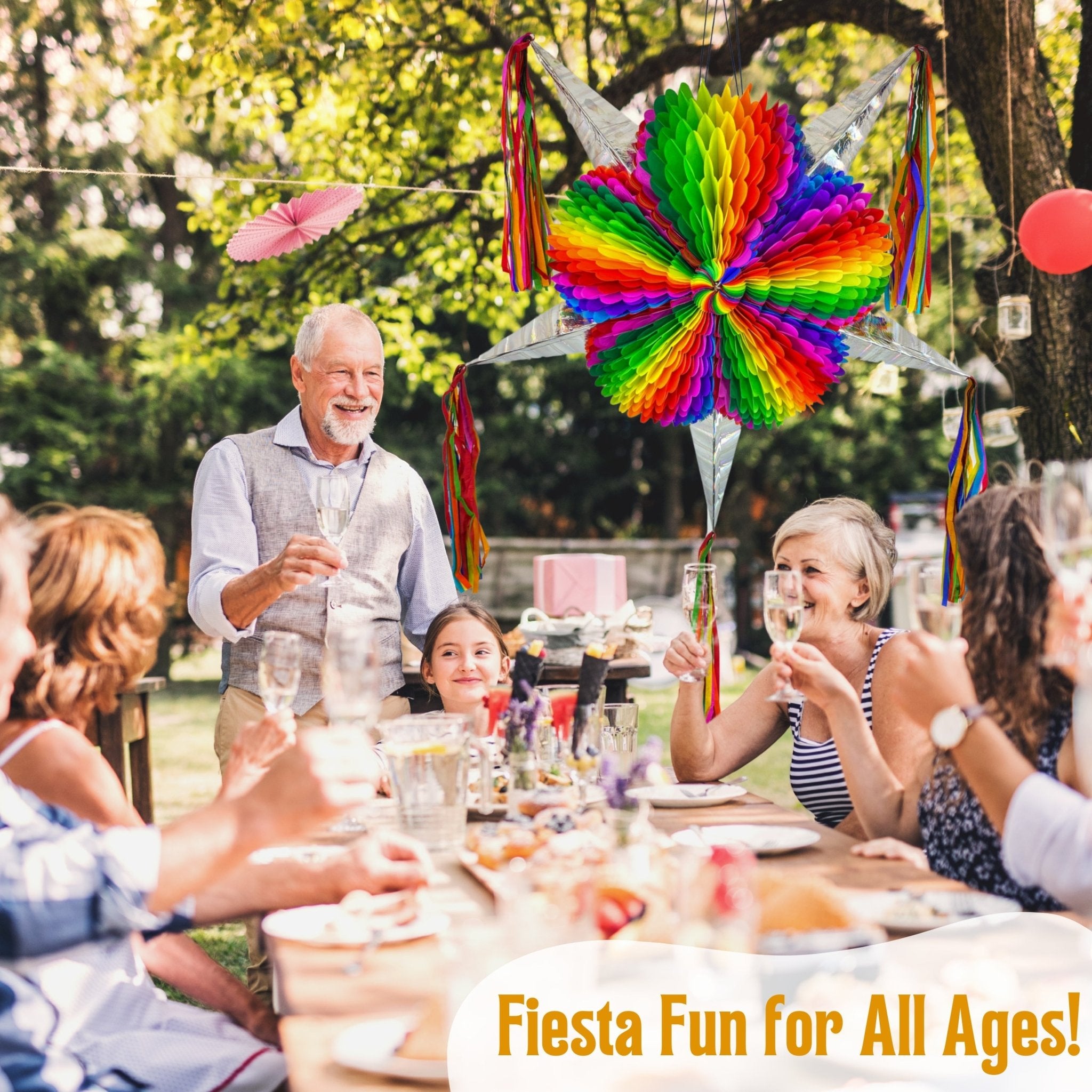 jumbo rainbow mexican star pinata - handmade Mexican party decoration