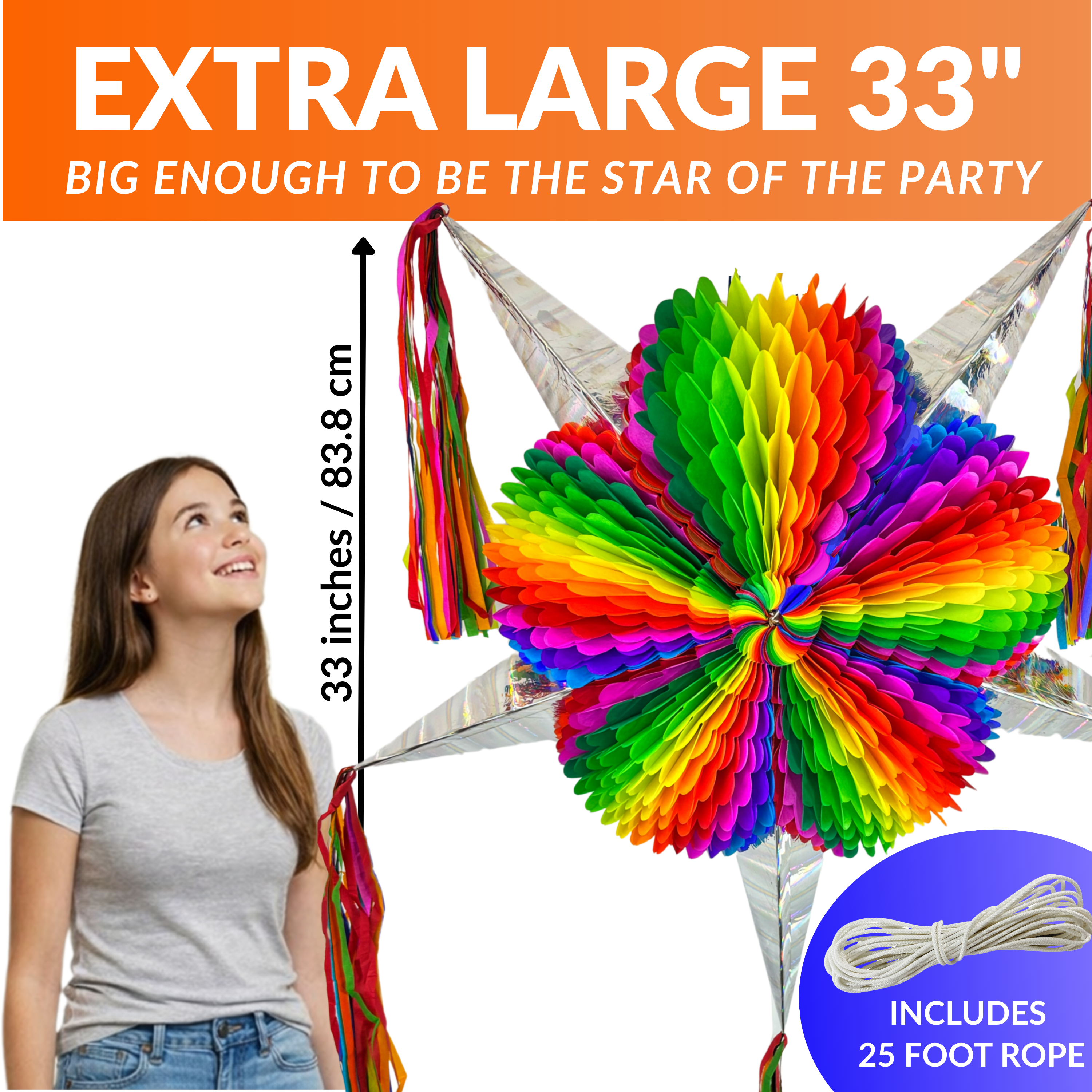 Jumbo Rainbow Mexican Star Piñata