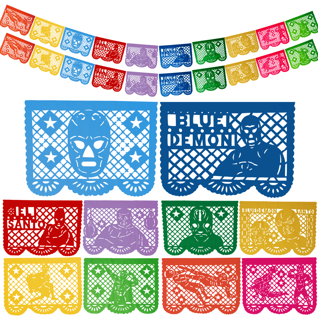 lucha libre papel picado party banner - handmade Mexican party decoration