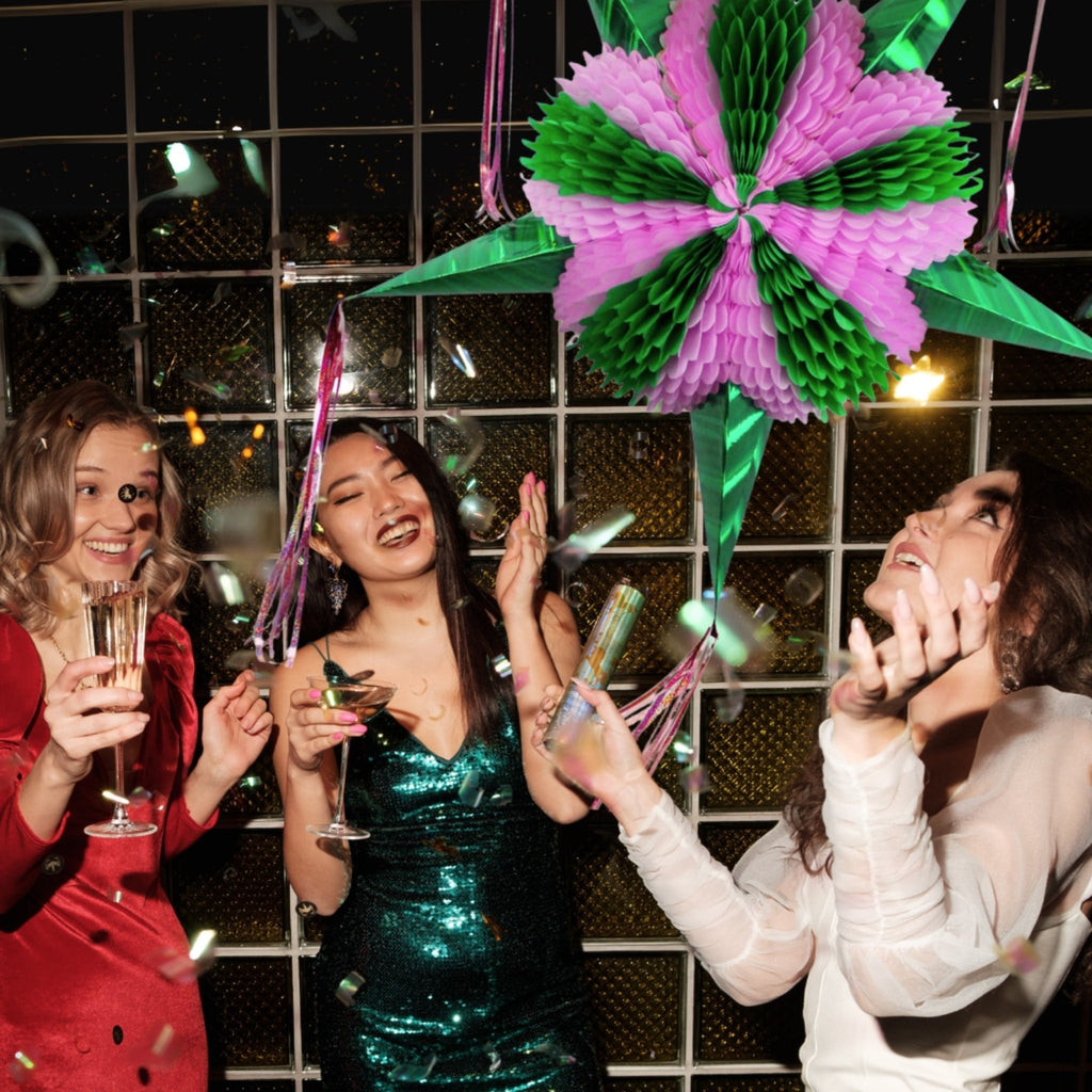 pink and green mexican star pinata - handmade Mexican party decoration