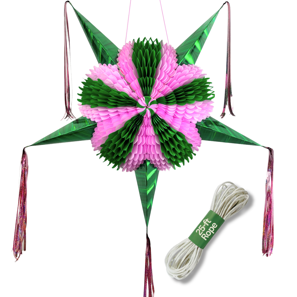 pink and green mexican star pinata - handmade Mexican party decoration