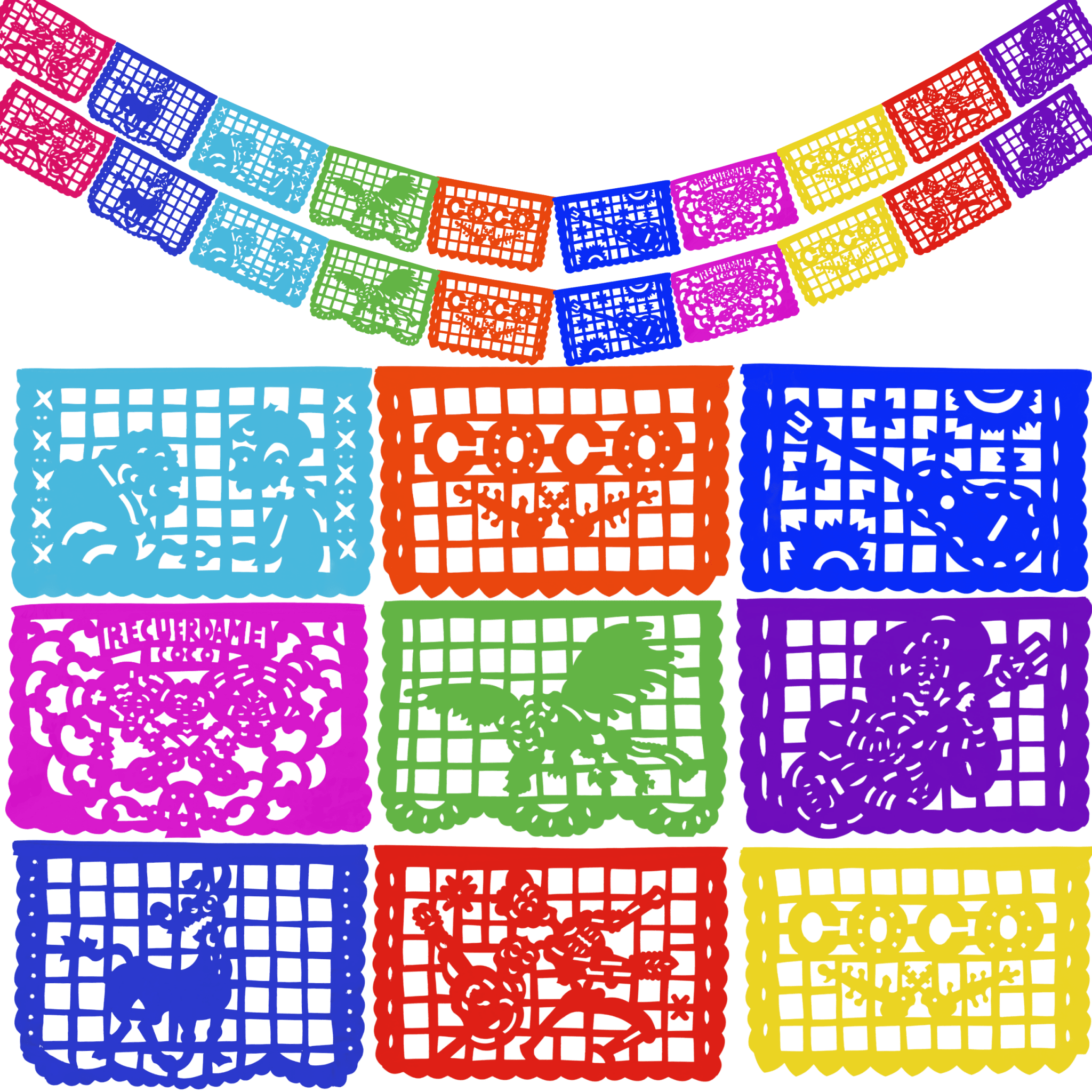 coco day of the dead papel picado party banner - handmade Mexican party decoration