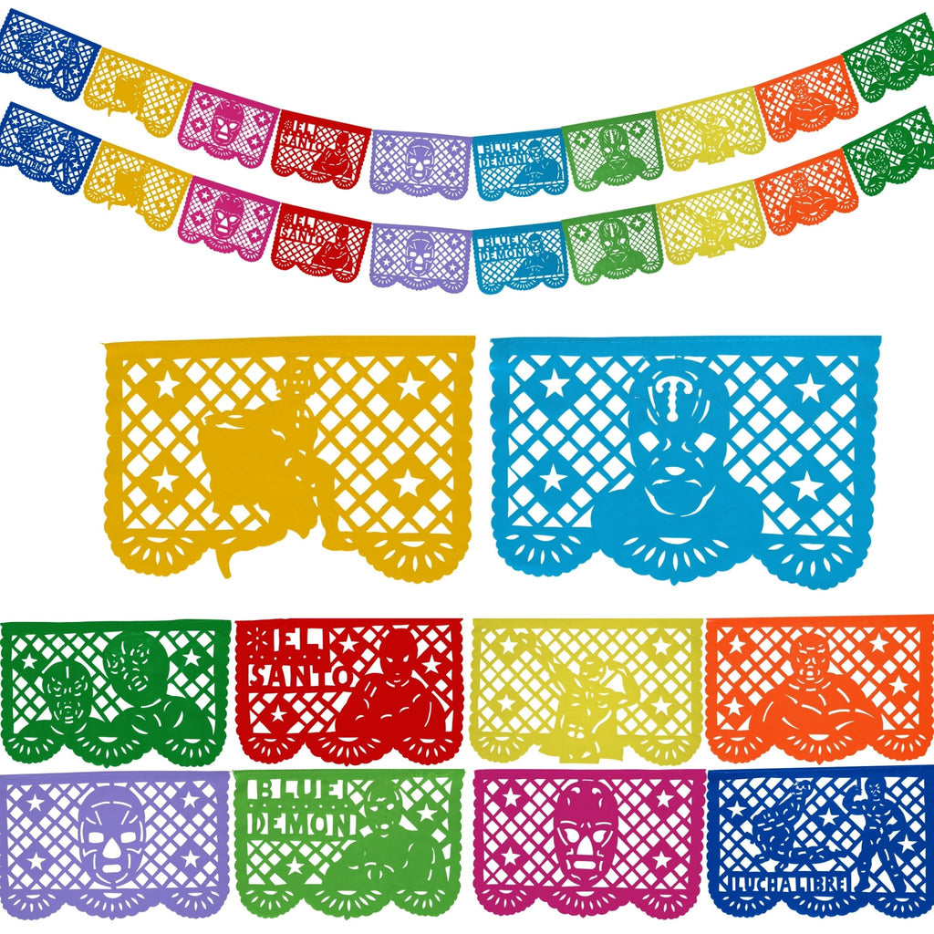 lucha libre papel picado party banner - handmade Mexican party decoration
