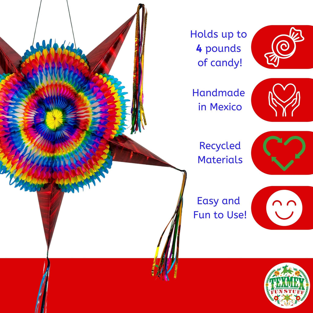 red rainbow mexican star pinata - handmade Mexican party decoration