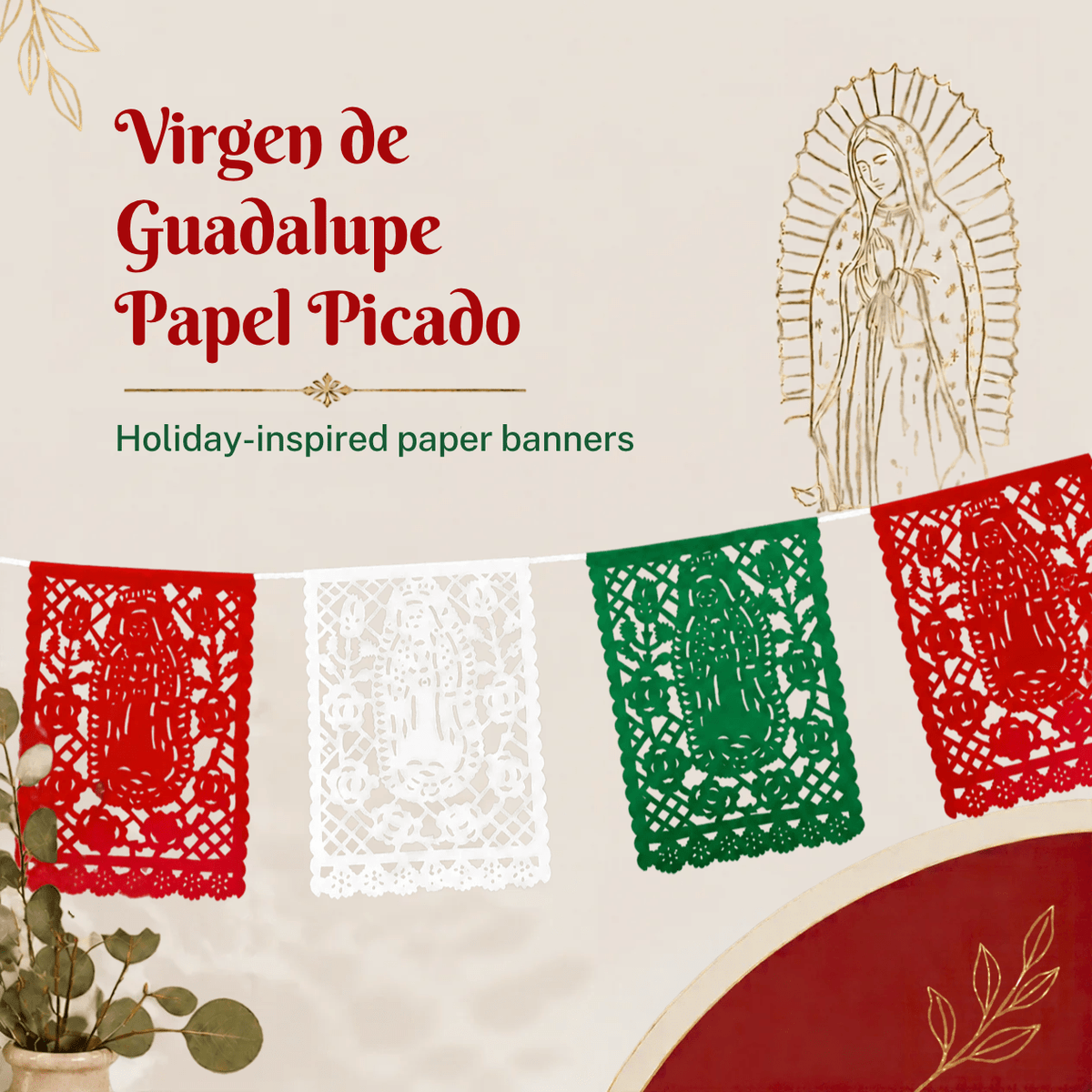 Virgen de Guadalupe Papel Picado, Paper 2-Pack
