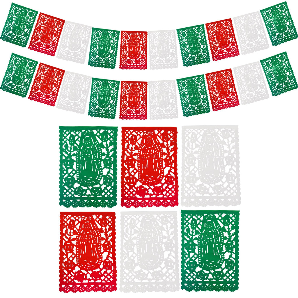 virgen de guadalupe red white and green papel picado banner - handmade Mexican party decoration